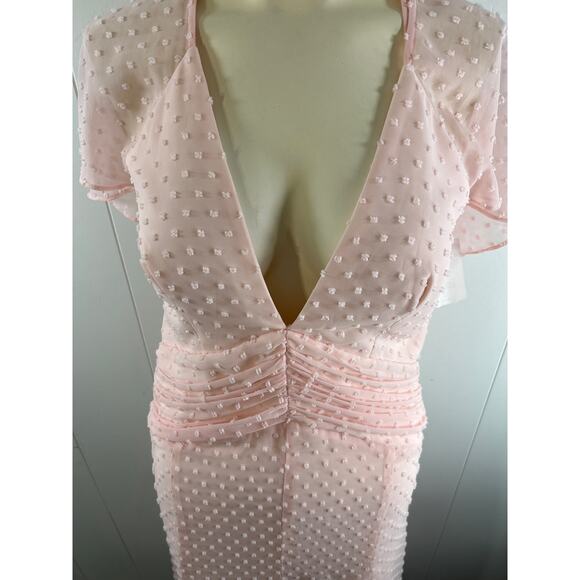 Katie May Blush Pink Flutter Sleeve Dot Chiffon Midi Dress Size M - Picture 8 of 12